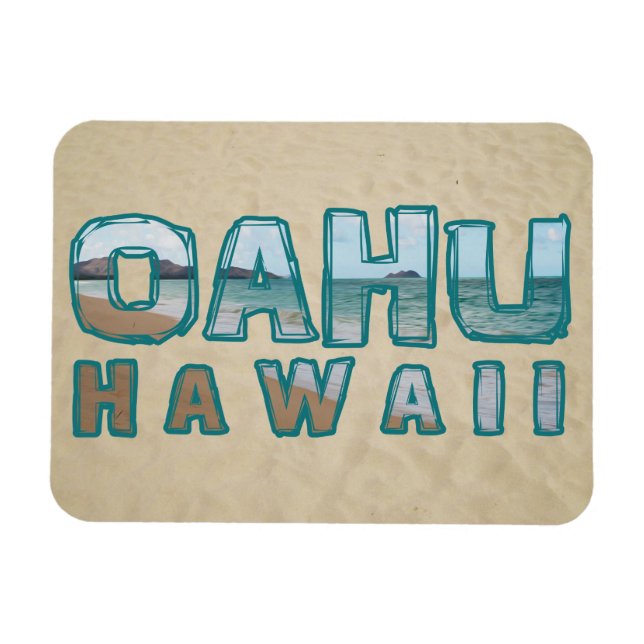 Imán Oahu Hawaii Beach Photo Text (Horizontal)