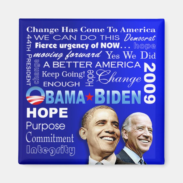 Imán Obama Biden Collage Magnet (azul) (Frente)