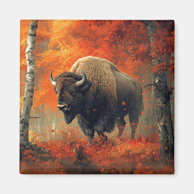 Imán Obra artística de Bison in the Autumn Woods (Frente)