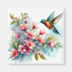 Imán Obra artística de colibrí floral/primavera