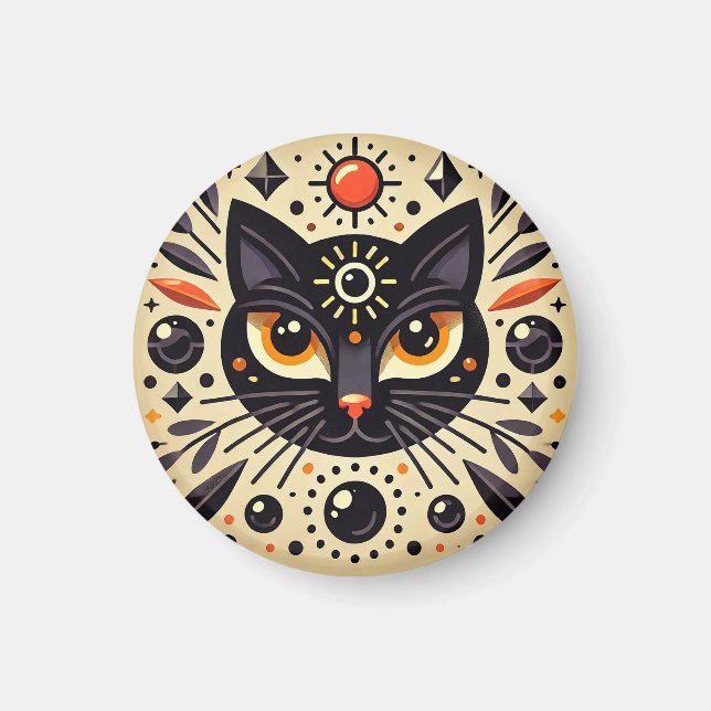 Imán Obra de arte mística de un gato negro (Frente)