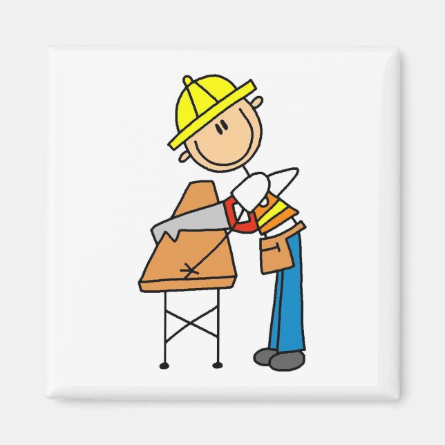 Imán Obrero de la Construcción Sierrando Tabla (Frente)