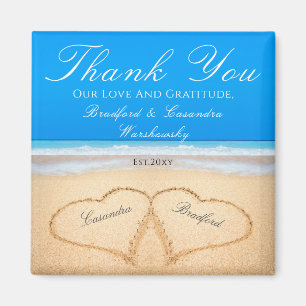 Imán Ocean Blue Beach Wedding 2 Hearts Sand