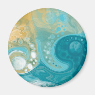 Imán Ocean Blue Waves and Sandy Brown Fluid Art