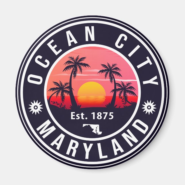 Imán Ocean City Maryland Retro Sunset Souvenirs 60 (Frente)