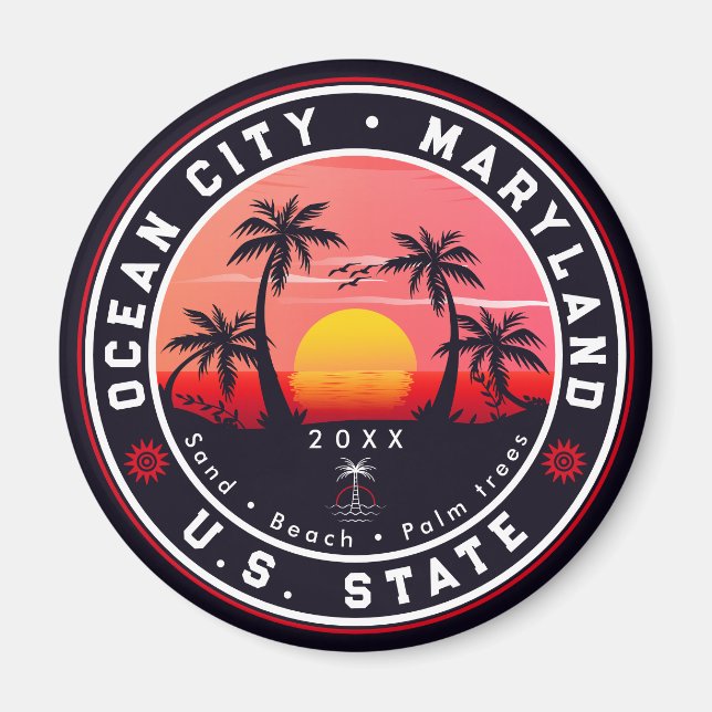 Imán Ocean City Maryland Retro Sunset Souvenirs 80 (Frente)