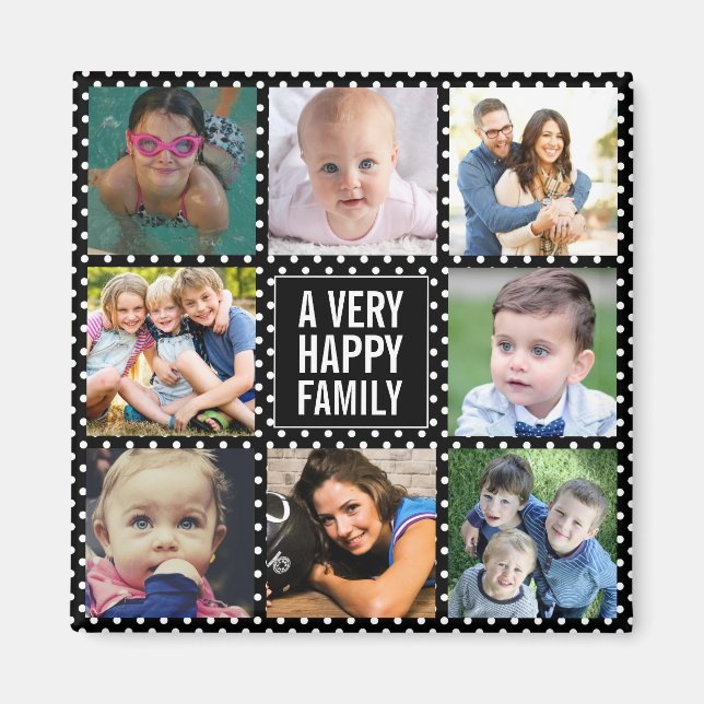 Imán Ocho imanes negros de Collage de fotos familiar (Frente)