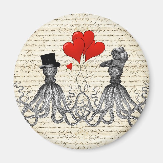 Imán Octopi y corazones de la vendimia (Frente)