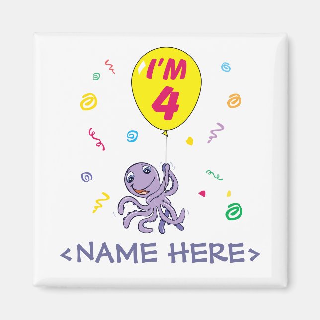 Imán Octopus 4º cumpleaños (Frente)