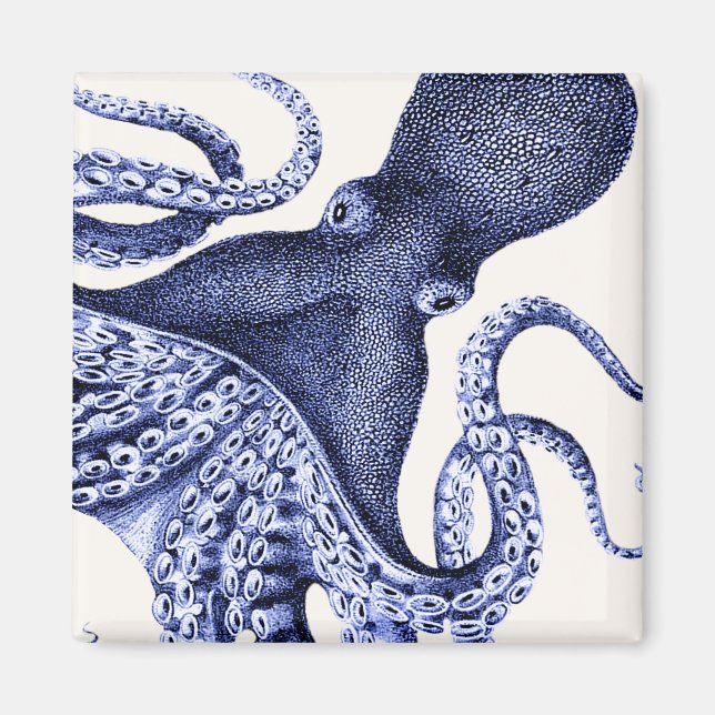Imán Octopus azul paisajístico (Frente)