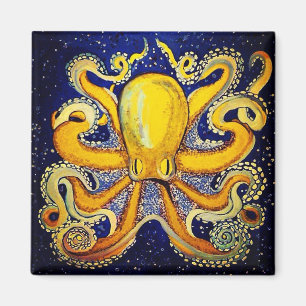 Imán Octopus de oro en azul