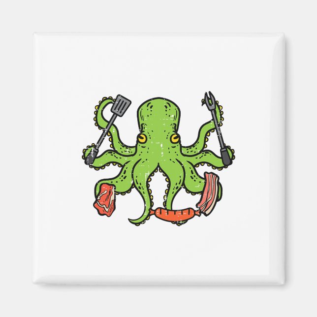 Imán Octopus Grilling Bbq Funny Byrbecut Meat Lover Hom (Frente)
