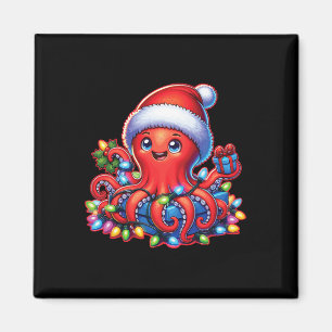 Imán Octopus navidad Con Sombrero Santa Y Luz De Festiv