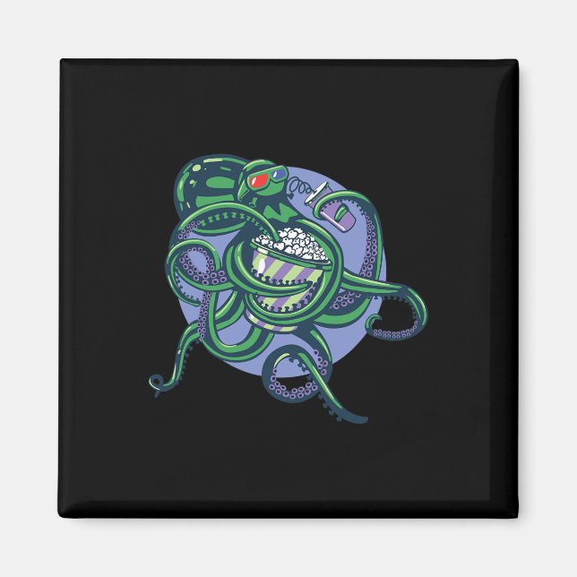 Imán Octopus Observando Una Película - Diseño Gráfico D (Frente)