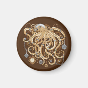 Imán Octopus Steampunk Surreal Retro Style Machine