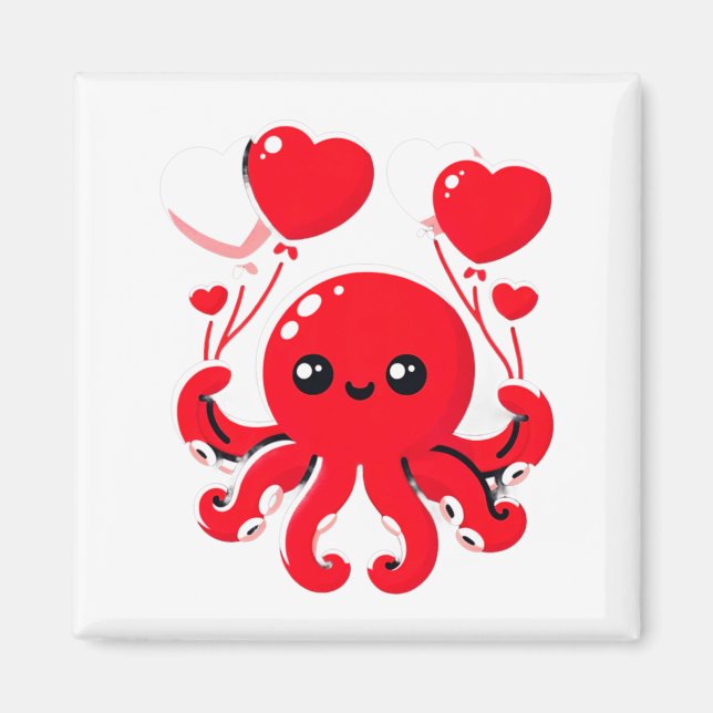 Imán Octopus With Heart Lloons Adorable Valentines Day  (Frente)