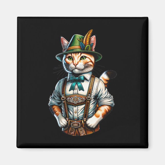 Imán Octubre Fiesta Cat Funny German Bavarian Lederhose (Frente)