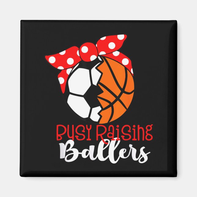 Imán Ocupado Criando Balones Lazo Rojo Fútbol Baloncest (Frente)