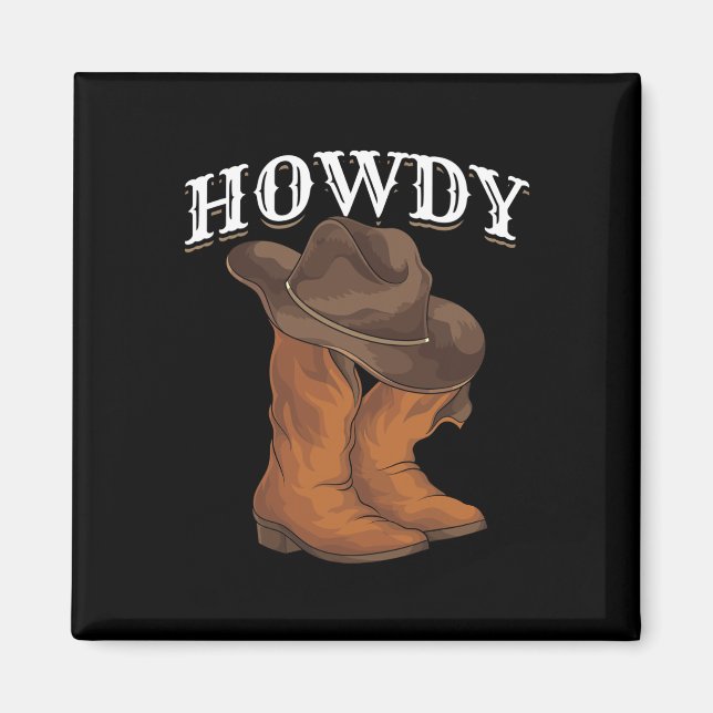 Imán Oeste de Cowboy Boots Boots Cowboy Gorra Howdy Cow (Frente)
