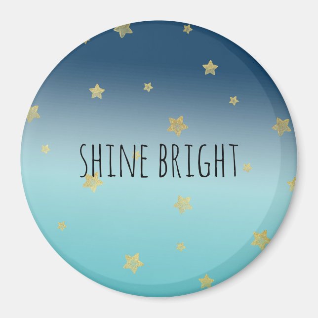 Imán Oferta personalizada de Gold Stars Aqua Blue Ombre (Frente)