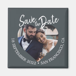 Imán Off-Black Photo Modern Script Save the Date