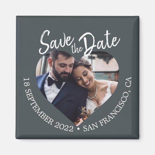 Imán Off-Black Photo Modern Script Save the Date (Frente)