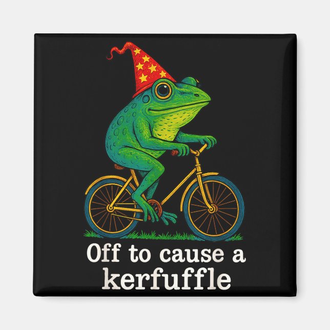 Imán Off To Cause A Kerfuffle Funny Frog Wizard Bicycle (Frente)