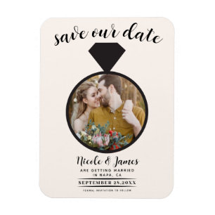 Imán Off White Boda Ring Photo Save the Date
