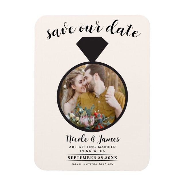 Imán Off White Boda Ring Photo Save the Date (Vertical)