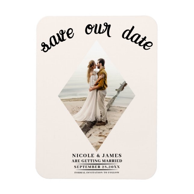 Imán Off White Diamond Photo Wedding Save the Date (Vertical)