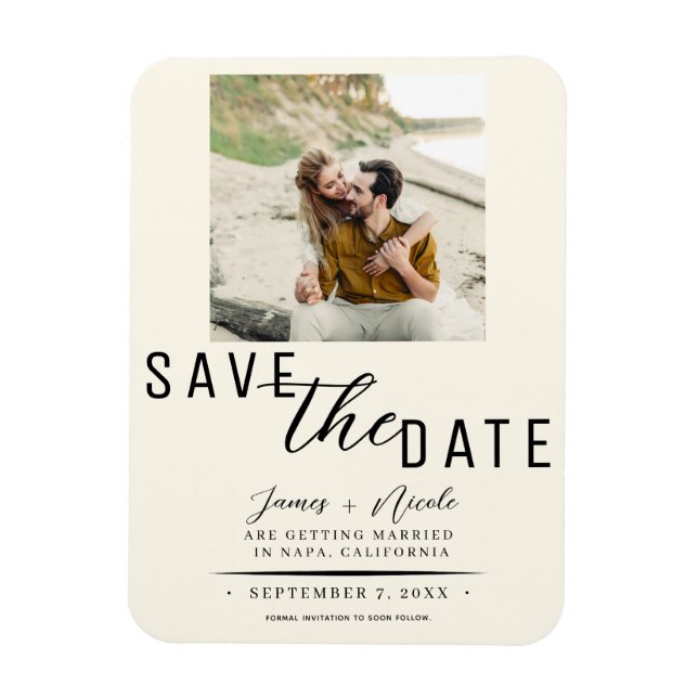 Imán Off White Save the Date Photo Boda (Vertical)