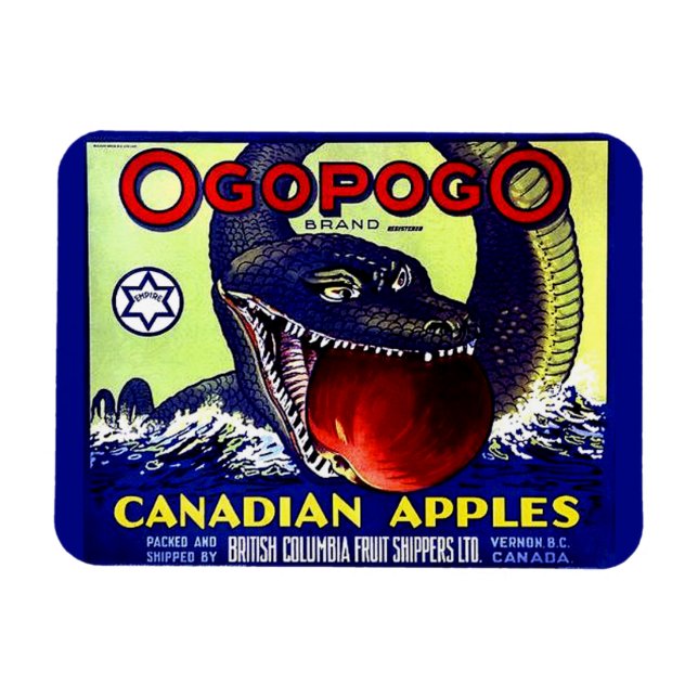 Imán Ogopogo Etiqueta de la cesta de frutas de manzanas (Horizontal)