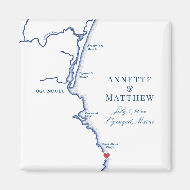 Imán Ogunquit Maine Map Elegant Wedding Favor (Frente)