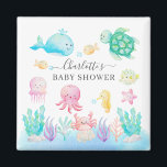 Imán Oh Baby Under The Sea Baby Shower<br><div class="desc">Adorable under the sea baby design featuring a pink octopus,  whale,  sea turtle,  jelly fish,  crab,  sea horse,  and fish set on a white background.. Perfect for your summer theme ocean shower for a baby girl.</div>