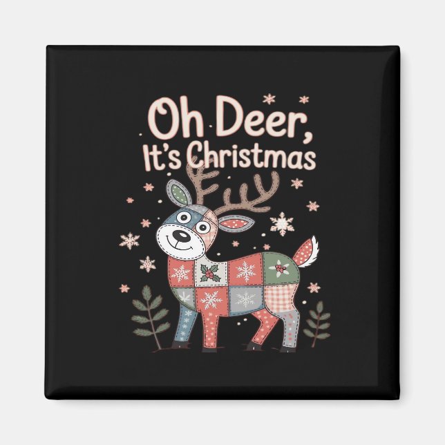 Imán Oh Ciervo Es Navidad Mini Cuadrados de Patchwork (Frente)