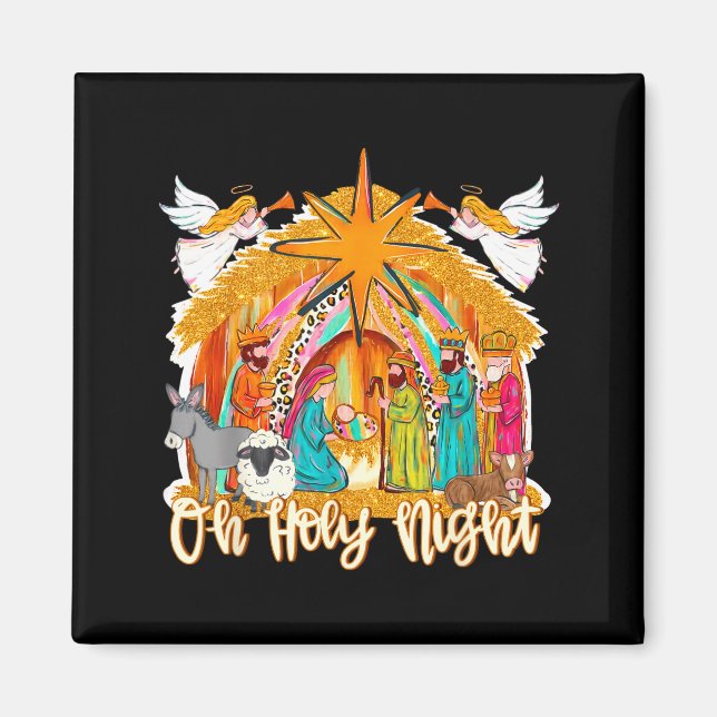 Imán Oh Holy Night Christian Nativity Scene Christmas R (Frente)