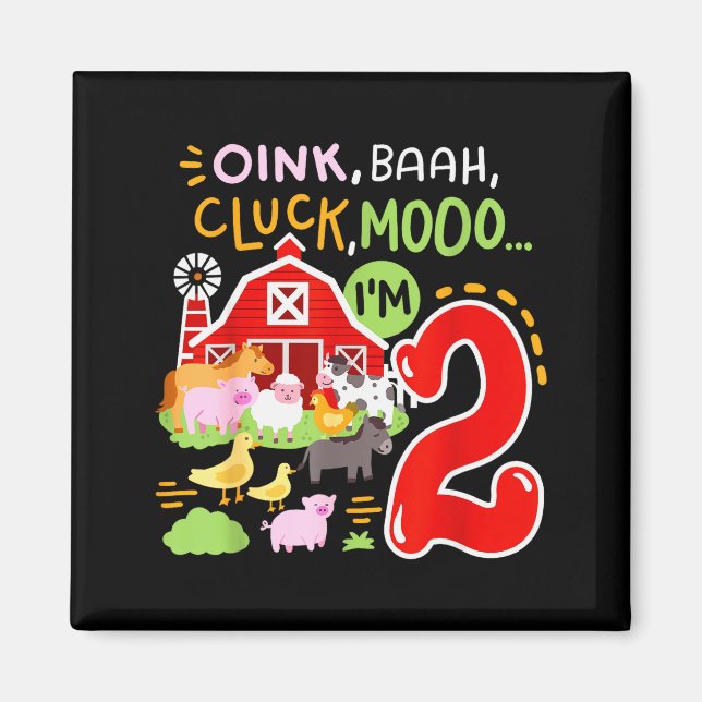 Imán Oink Baa Moo I'm 2 Farm Animals 2nd Birthday Two Y (Frente)