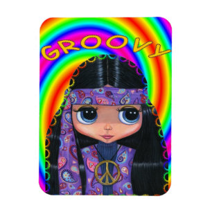 Imán Ojos grandes lindos del Hippie del chica del signo