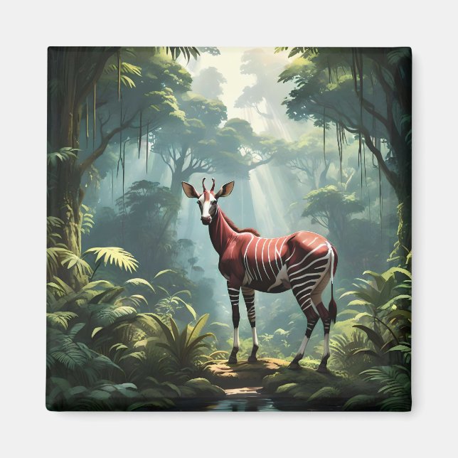 Imán Okapi En La Selva Lluviosa, (Girafa De Cebra) (Frente)