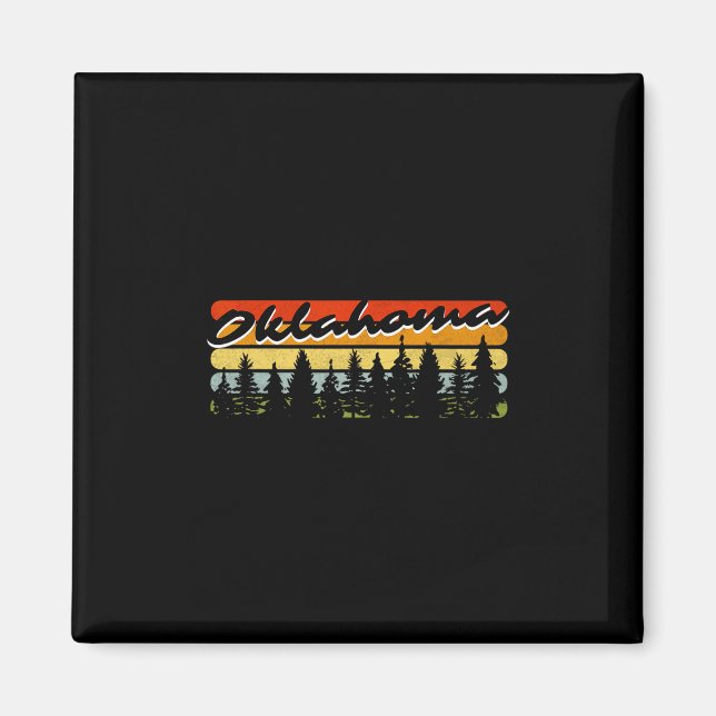 Imán Oklahoma Forest Sunset Trees Cabin Theme Recuerdo  (Frente)