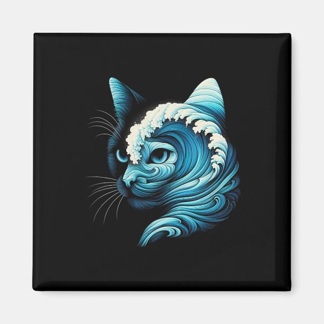 Imán Ola Azul De Gato Damas Gato Gatos Azules Ola De Ga (Frente)