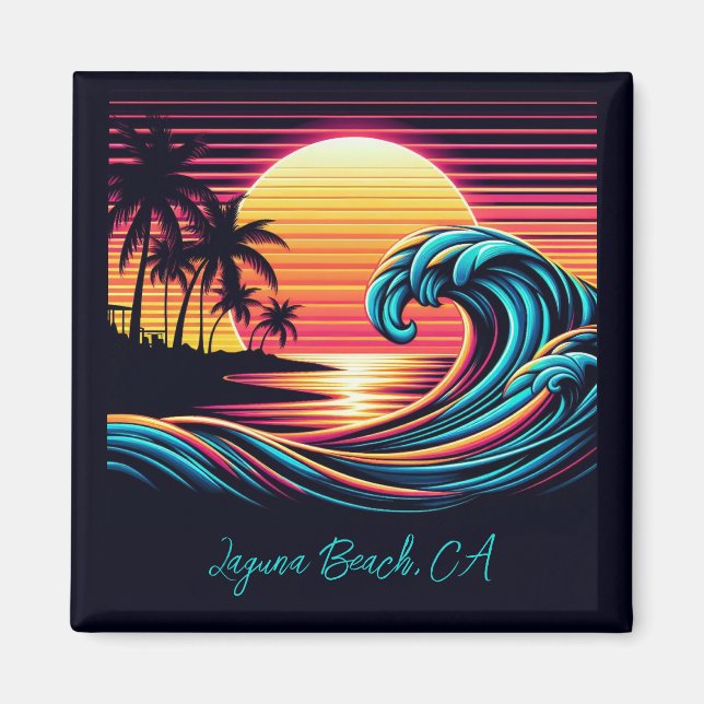 Imán Ola de surf Sunset Retro (Frente)