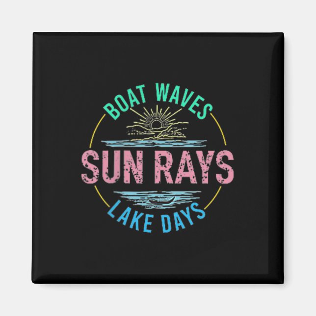 Imán Olas de barco Sun Rays Lake Days Cute Retro 70 Sum (Frente)
