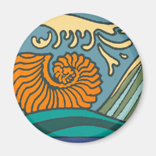 Imán Olas del océano azul Nautilus Seashell Pattern Nou