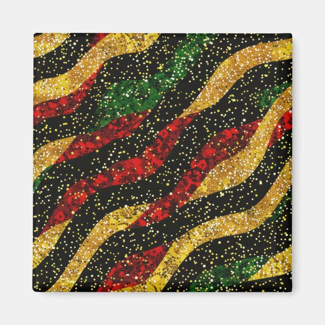 Imán Olas negras rojas de Purpurina festivo (Frente)