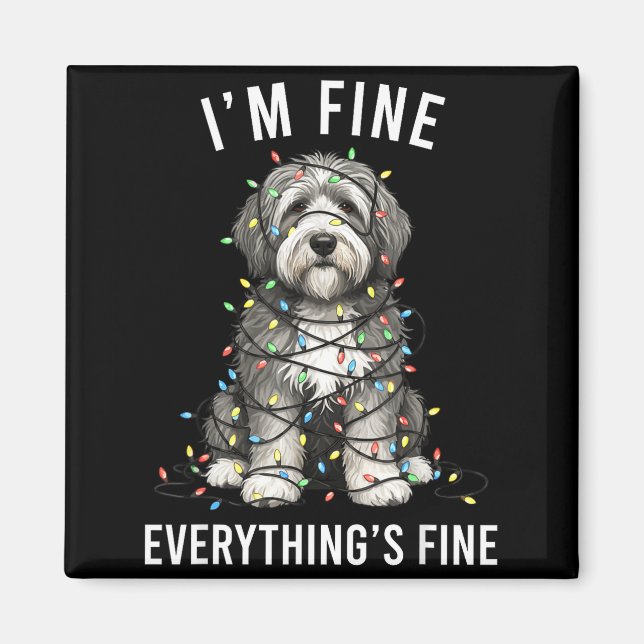 Imán Old English Sheepdog Christmas I'm Fine Everything (Frente)