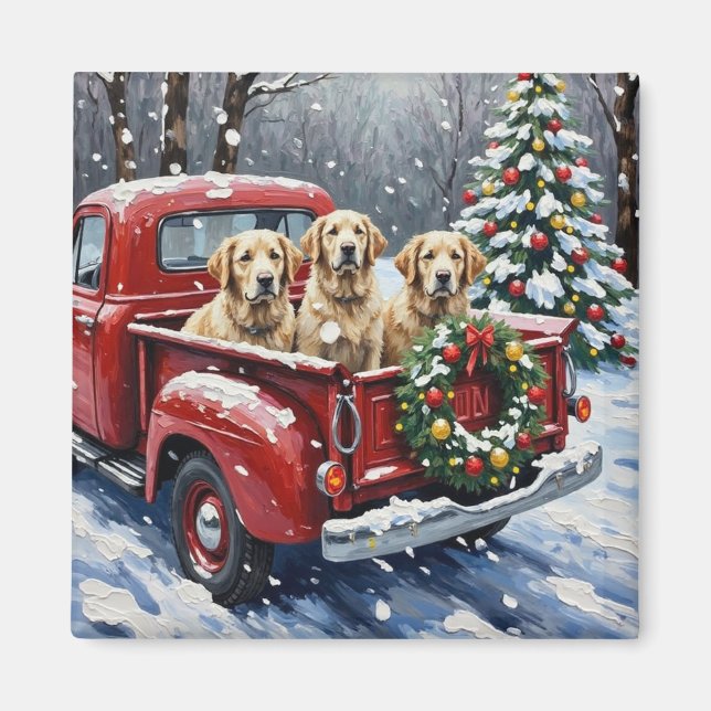 Imán Old English Sheepdog Christmas Red Truck Holiday (Frente)
