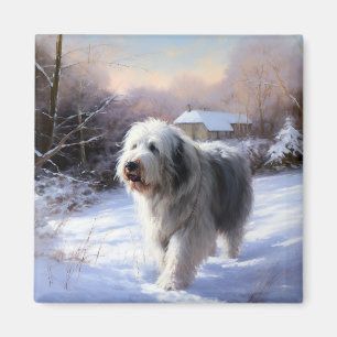 Imán Old English Sheepdog Deja que nieve Navidad
