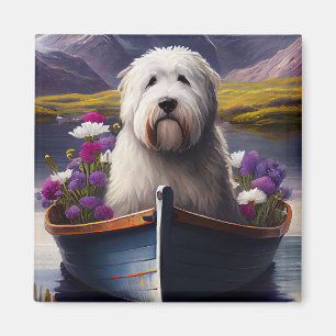 Imán Old English Sheepdog en remo: Una aventura escénic