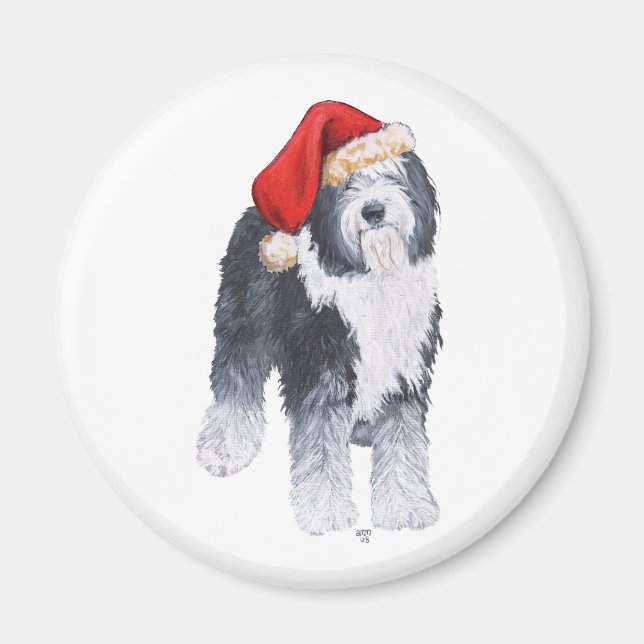 Imán Old English Sheepdog Gorro de Santa (Frente)